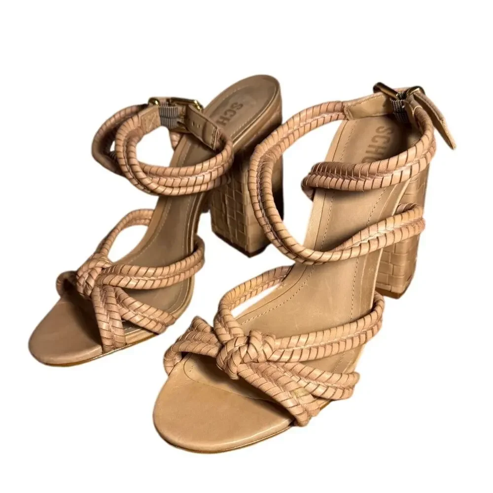 Schutz Kareena Nappa Leather Heels in Natural Women’s Sz. 8